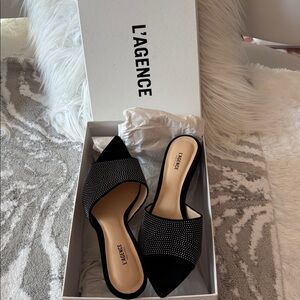 L'AGENCE Black and Silver Studded Slides